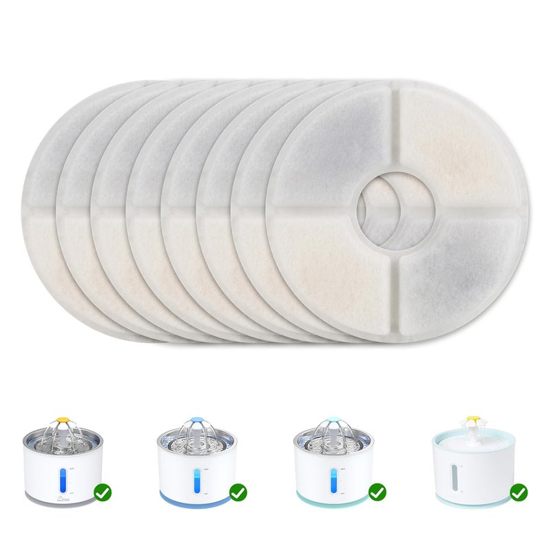 Wonder Creature Cat Water Fountain Filter Replacement, 6/8/12/16/8+4 Pack, Round Carbon Filters for 81oz/2.4L Stainless Steel Top Automatic Pet Fountain (8 Pack) - Image 1